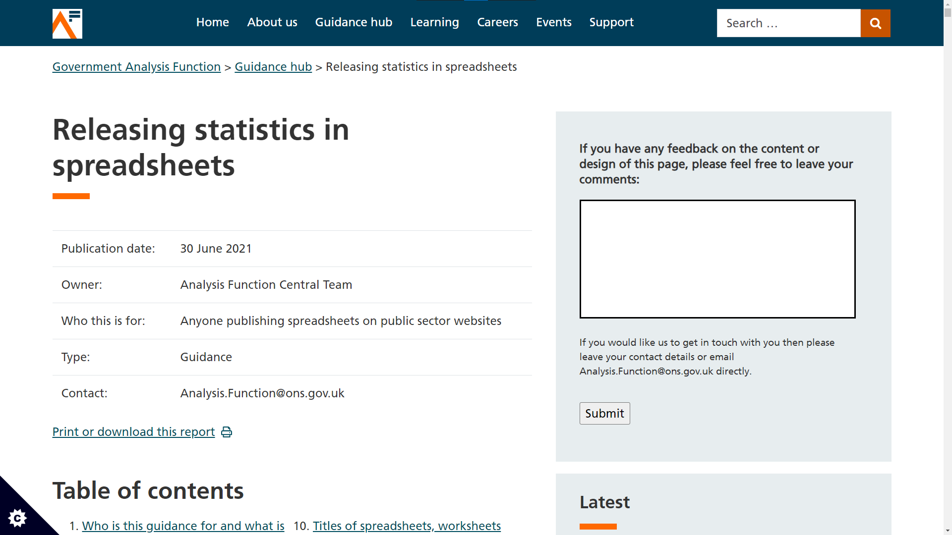 Guidance from the Analysis Function called releasing statistics in spreadsheets.